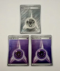 Basic Energy Holo Grab Set of 3 Psychic and Metal Scarlet and Violet Pokemon TCG - Picture 1 of 2