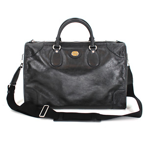 GUCCI Black Crinkled Leather Gold GG Logo Large Travel Duffle Bag NEW Crossbody