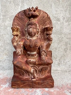 Antigua figura estatua antigua rara de madera tallada a mano diosa hindú Saraswati Laxmi Foto 1 de 4