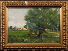  Oil painting Antique 'Cattle in Wilford' E Cox English School signed& gilt fram