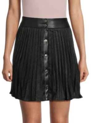 DKNY Jeans Women Mini Skirt Pleated Faux Leather Front Buttons  Size 16 NWT - Image 1 of 4
