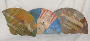 3 Folding Fans Advertising Cardboard Funeral Home Type 1940's Southern Finance - Picture 1 of 7