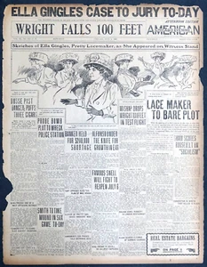 1909 Chicago Newspaper Front Page - Wright Drops 100 Feet During Test Flight - Foto 1 di 2