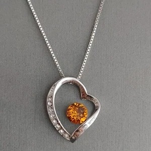 Silver Tone Open Heart Topaz Colored Stone Necklace love you moon and back 16" + - Picture 1 of 11