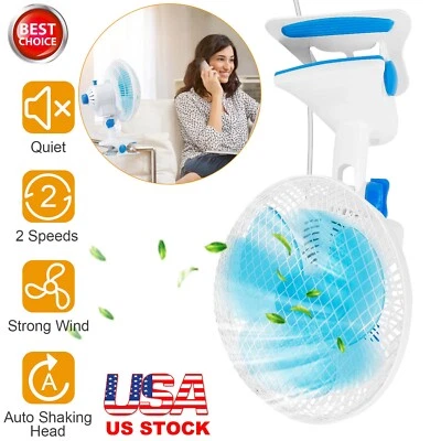 Clip On Fan 2Speed Quiet Oscillating Fan Adjustable Tilt Wall Mount Personal Fan - Image 1 of 4