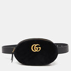Gucci Black Matelasse Velvet And Leather Mini Gg Marmont Belt Bag
