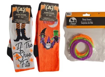 万圣节橙色/白色女巫和巫师膝盖高袜套装,尺寸 5-9,GWP — 第 1/2 张图片