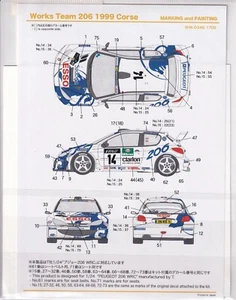 Decalcomanie 1/24 PEUGEOT 206 WRC Works Team 1999 Corse. per TAMIYA - Foto 1 di 2