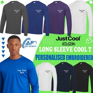 Personalised Custom Embroidered Just Cool Awdis Long sleeve cool T-shirt Casual - Picture 1 of 22