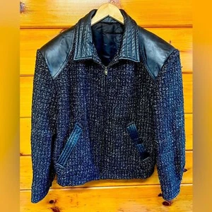 VTG FIDELITY OUTERWEAR Women's Leather Wool Bomber Full Zip Jacket Large - Picture 1 of 8