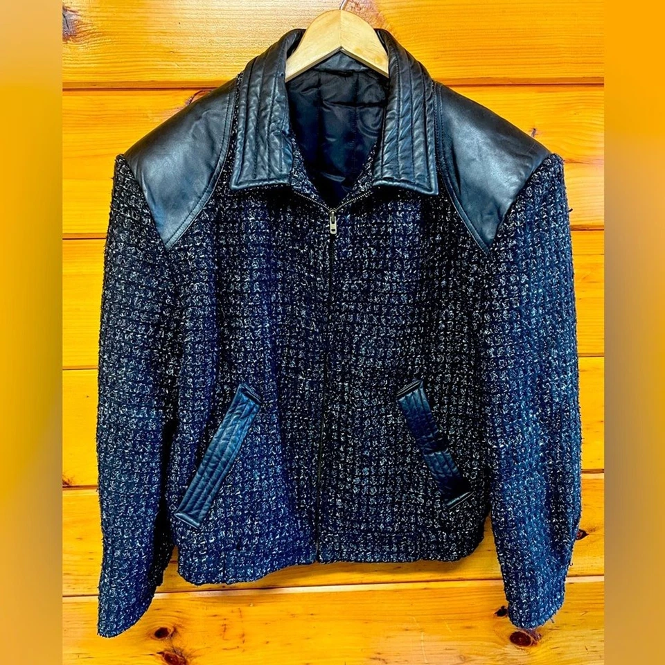 VTG FIDELITY OUTERWEAR Women's Leather Wool Bomber Full Zip Jacket Large - Image 1 of 4