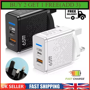 65W PD Plug 2 Port USB-C Type C Wall Charger Adapter UK Plug For Mobile Phones, - Picture 1 of 30