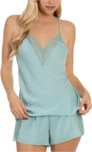 NWT XL Linea Donatella Womens Hammered Satin Cami & Tap Shorts Lingerie Set Sage - Picture 1 of 1