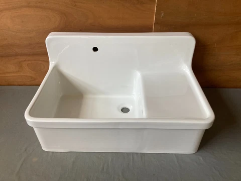 Vtg High Back White Porcelain 36" Farm Sink NOS Kohler Single Basin Old 384-23E Cover