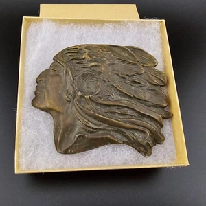 VINTAGE American Indian Chief Head BELT BUCKLE Bronze - Picture 1 of 5