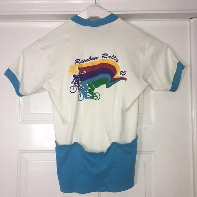 vintage rainbow rally 1995 cycling jersey double sided ringer shirt Med. - Image 1 of 4
