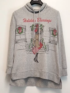 Mesh + Lace Holiday Sweater Top Tunic Womens Medium Cowl Neck Fleece Long Sleeve - Picture 1 of 10