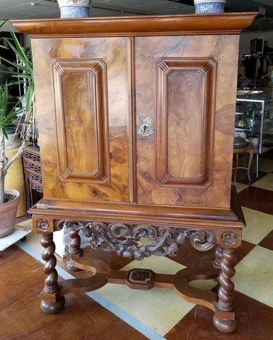 Antique 17th or 18th cent Dutch or Lowlands Burlwood Cabinet on Carved Stand Cover