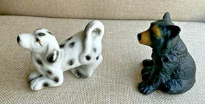 Vintage Hand Painted Mini Bisque Dalmation & Baby Black Bear Figurine Pair - Picture 1 of 10
