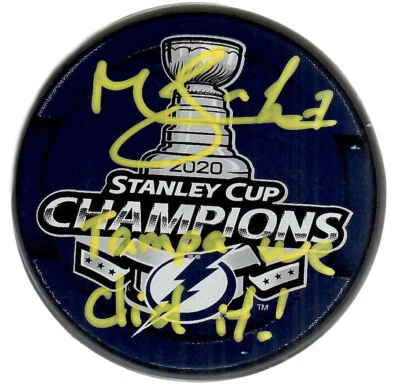 Mathieu Joseph autograph inscribed Stanley Cup puck Tampa Bay Lightning PSA COA - Image 1 of 3