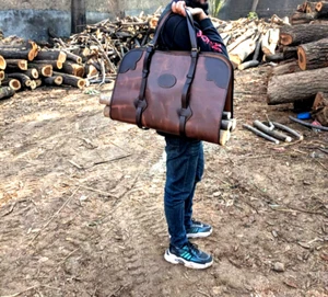 Wooden Carrier Bag handcrafted Log bag Full Grain Leather Wood Carrier log bag - Picture 1 of 5