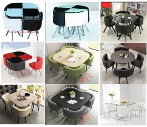 new space saver dining table black blue brown beige red white 5pc set - Picture 1 of 16