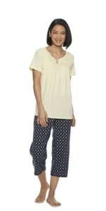 NWT Croft & Barrow Women Sleep Lounge PJ Size- SM 2 Piece Pants Set Yellow Blue - Picture 1 of 1