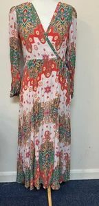 Monsoon Inca Floral Print Multi Long Sleeve Mock Wrap Dress Size 12 Preloved - Picture 1 of 7