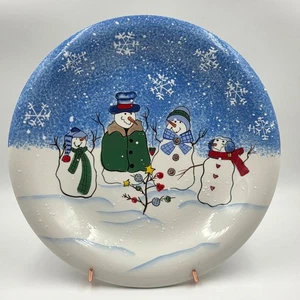 Sonoma Home Collection St Nicholas Square Button Up Dinner Plate Blue Snow Scene - Picture 1 of 10