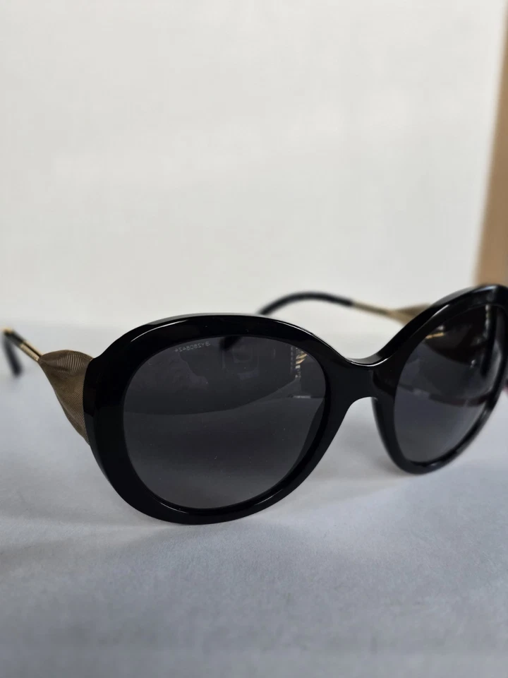 女士 BURBERRY 黑色猫眼太阳镜 × 偏光◇ 金色◇ 米兰诺,意大利全新无标签 — 第 1/4 张图片