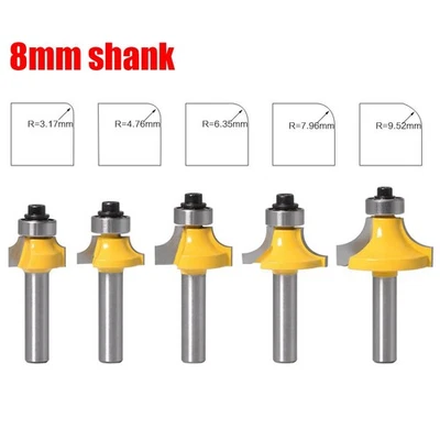 Round Over Router Bits 5pcs 8mm Shank with Bearing for Woodworking Edge Shaping - Image 1 of 4