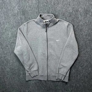 Vintage Y2K Nike Full Zip Crewneck Sweatshirt Size Large Dark Gray White Swoosh - Picture 1 of 7
