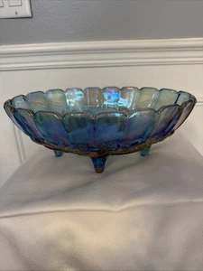 Carnival Glas Indiana Ernte Traube schillernd blau oval Obstschale mit Fuß 12" - Bild 1 von 22