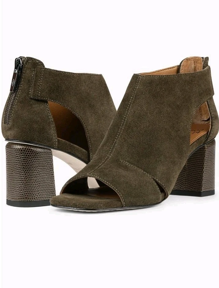 Sandalias Donald Pliner Perra Tacón Bloque Gamuza Verde Militar Punta Abierta, Talla 8.5 Foto 1 de 3