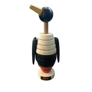 GUC Brio Vintage Wooden Percy Penguin Stacking Toy Made in Sweden 6" Tall - Picture 1 of 4