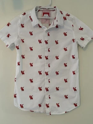 DENIM & FLOWER Christmas Short Sleeve Button Down Size 13-14 Dabbing Santa - Image 1 of 4