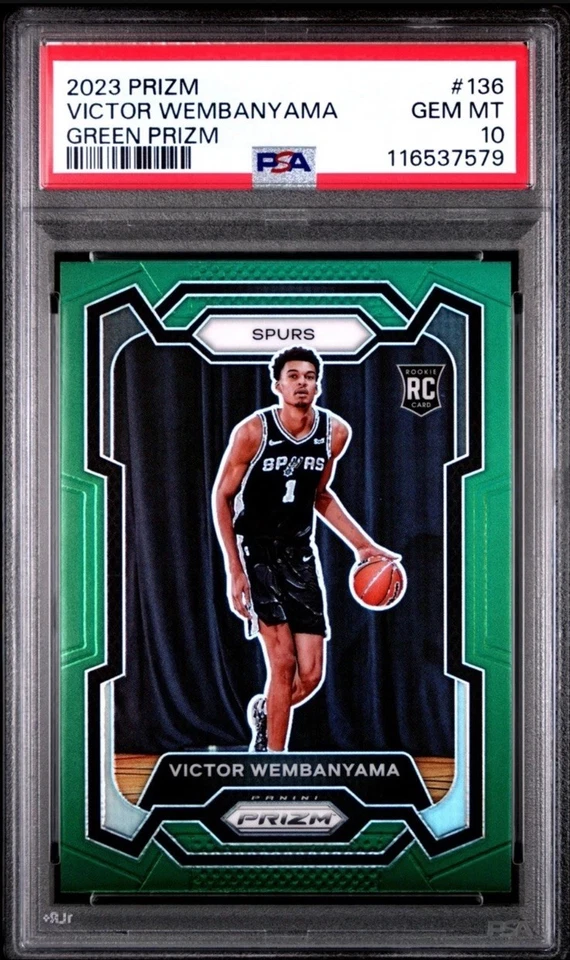 ‼️CHASER‼️2023 PANINI GREEN PRIZM #136 VICTOR WEMBANYAMA ROOKIE PSA 10 READ DESC - Image 1 of 1