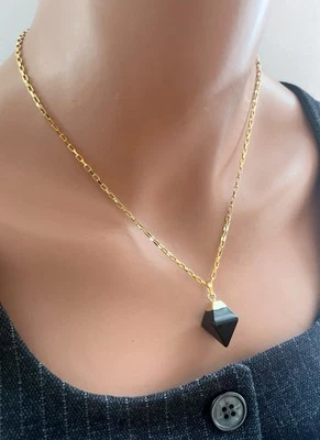 Black Tourmaline Necklace Gold Necklace Gemstone Necklace Natural Stone Jewelry - Image 1 of 4