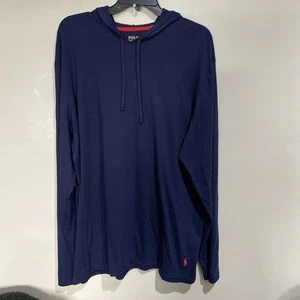 Polo Ralph Lauren Navy Blue Pima Cotton & Modal Hooded Long Sleeve Shirt Sz Lg - Picture 1 of 5