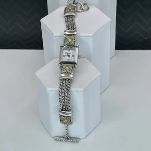 Brighton Monroe Two-Tone Silver Gold Watch Braided Chain Toggle 7” New Battery - Picture 1 of 13