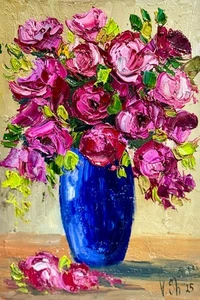 Blumen Rosen Wildblumen Gemälde Original Blumen Öl Impasto Kunst signiert - Bild 1 von 7