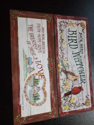 2- 8" X 20" Back Yard Bird Watcher & And Now Abideth Faith*Hope* Love Picture... - Imagem 1 de 4