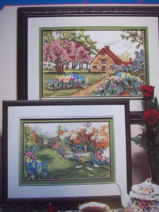 Touches of Spring flower gardens cottages cross stitch pattern - Picture 1 of 1