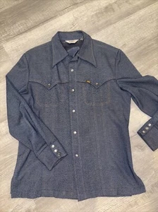 Vintage Lee 70s Riders Blue Pearl Snap Shirt Jacket Half Lined Size Large 0130 - Picture 1 of 4