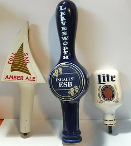 Lot of 3 Damage Tap Handles Cracks Repairs 2 Ceramic 1 Wood Full Sail Lite - Picture 1 of 11