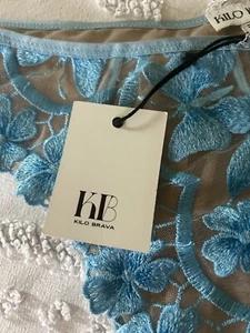 Kilo Brava NWT Garter Thong Lingerie 3X Set Of 3 Lingerie Butterfly Lace Blue - Picture 1 of 12