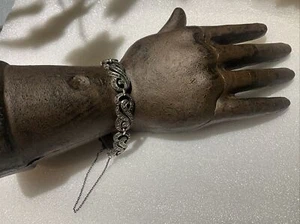 Vintage VICTORIAN 925 Sterling Silver Marcasite Bracelet 7" W SAFETY CHAIN - Picture 1 of 8