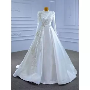 Hot Noble Long sleeve Wedding Dresses Vintage Stain Bridal Ball Gown Customized - Picture 1 of 11