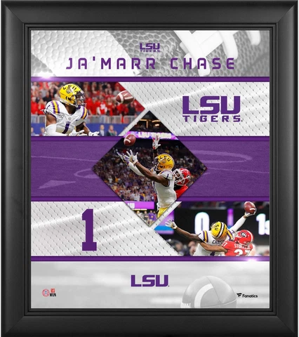 Ja'Marr Chase LSU Tigers Framed 15" x 17" Stitched Stars Collage Cover