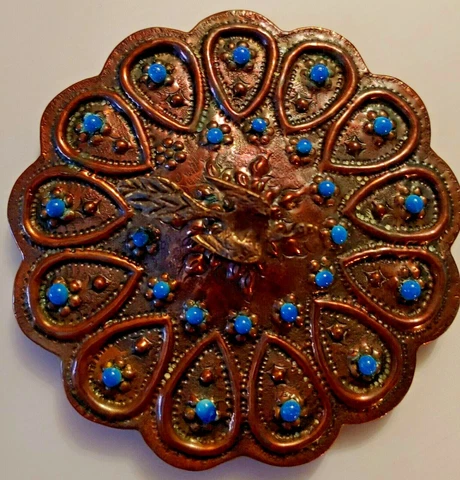 Antique Vanity Hand MIRROR Cast Bird Handle Copper * RARE Cover